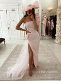 Pearl Pink Sheath Long Prom Dresses with Slit FD2557