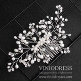 Pearl and Crystal Spray Bridal Comb AC1080-Headpieces-Viniodress-Silver-Viniodress