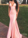 <transcy>Vestidos de fiesta de sirena de satén rosa con tirantes finos Vestido de noche con espalda abierta FD2122</transcy>