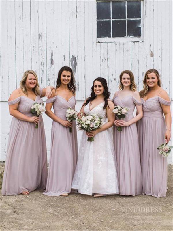 Plus Size Off the Shoulder Mauve Chiffon Bridesmaid Dresses with Slit VB1041-bridesmaid dresses-Viniodress-Mauve-Custom Size-Viniodress