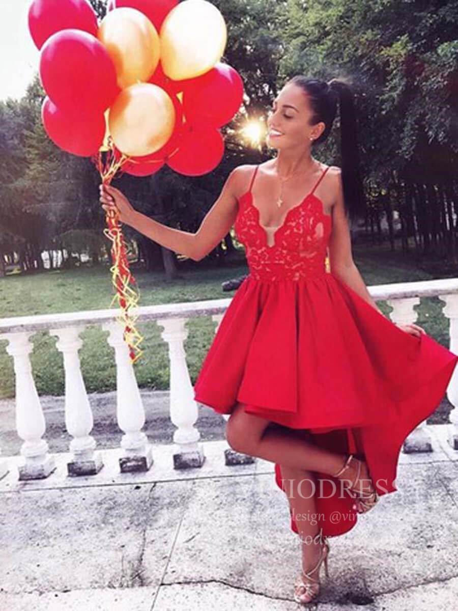 Red High Low Prom Dresses Spaghetti Strap SD1138-prom dresses-Viniodress-Red-Custom Size-Viniodress