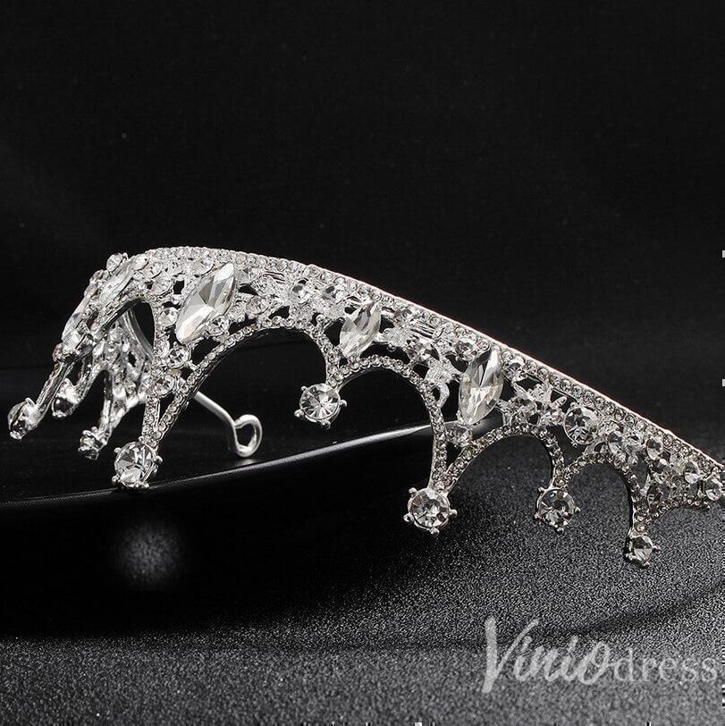 Retro Classic Crystal Wedding Tiara Viniodress AC1087-Headpieces-Viniodress-Silver-Viniodress