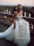 Romantic Floral Boho Wedding Dresses Strapless Beach Wedding Gown VW1210