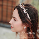 Rose Gold Blossom Bridal Headband with Pearls and Crystals AC1081-Headpieces-Viniodress-Rose Gold-Viniodress