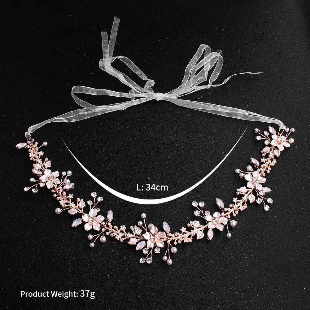 Rose Gold Blossom Bridal Headband with Pearls and Crystals AC1081-Headpieces-Viniodress-Rose Gold-Viniodress