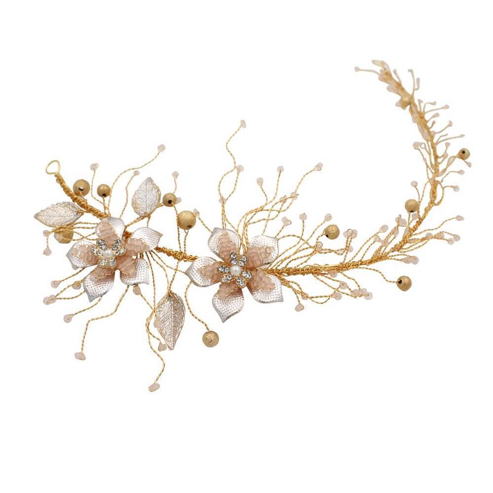 Rose Gold Blossom Hair Vine AC1105-Headpieces-Viniodress-Headband-Viniodress