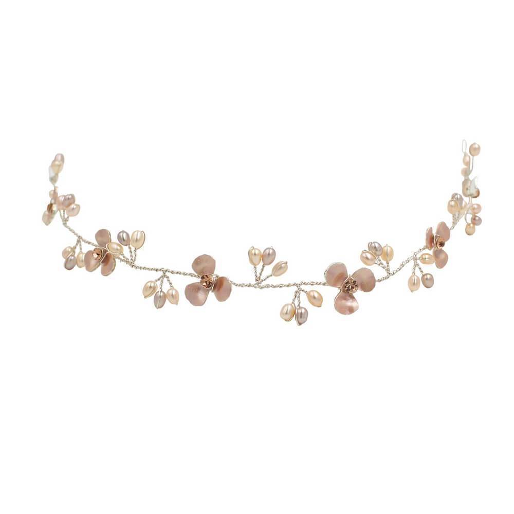 Rose Gold Blossom Hair Vine with Pearls AC1192-Headpieces-Viniodress-Headband-Viniodress