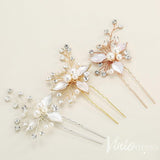 Rose Gold Bridal Haripin with Crystal Sprig and Leaves AC1157-Headpieces-Viniodress-Rose Gold-Viniodress