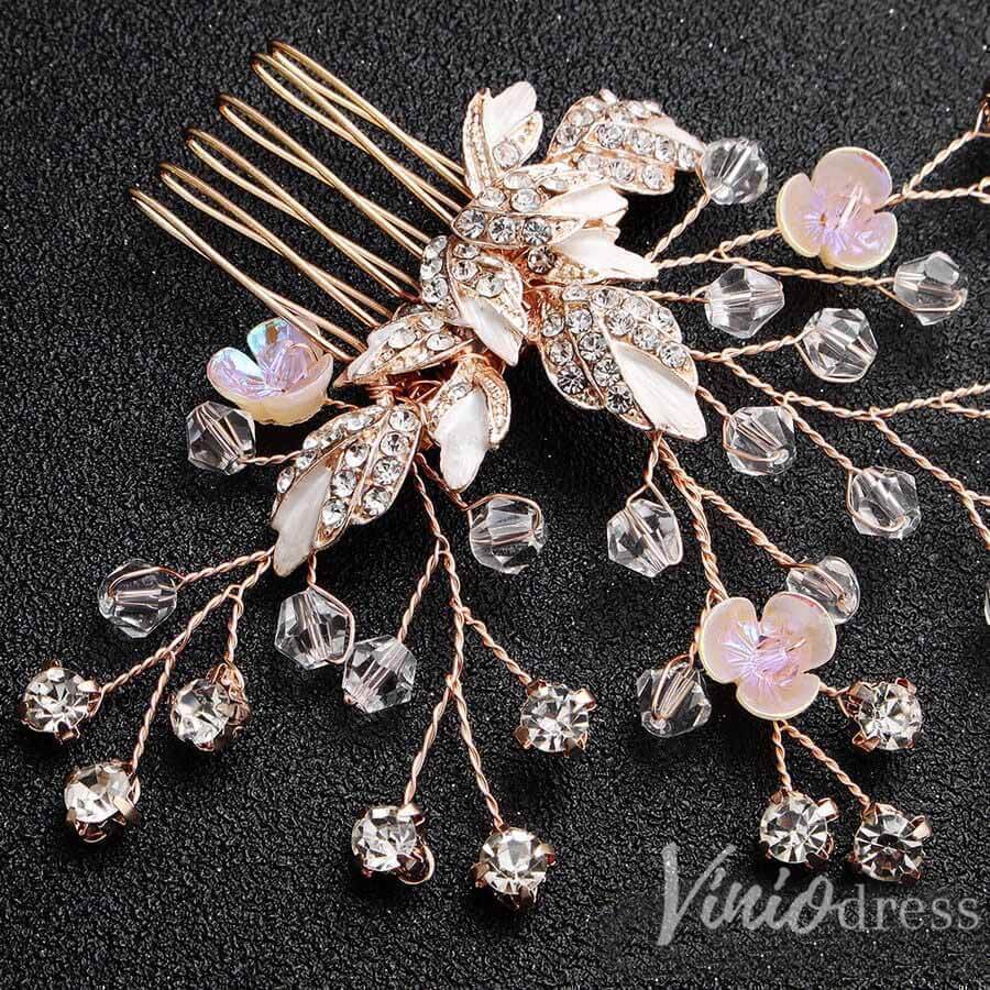 Rose Gold Crystal Sprig Bridal Comb & Hairpins Viniodress ACC1154-Headpieces-Viniodress-Comb-Viniodress