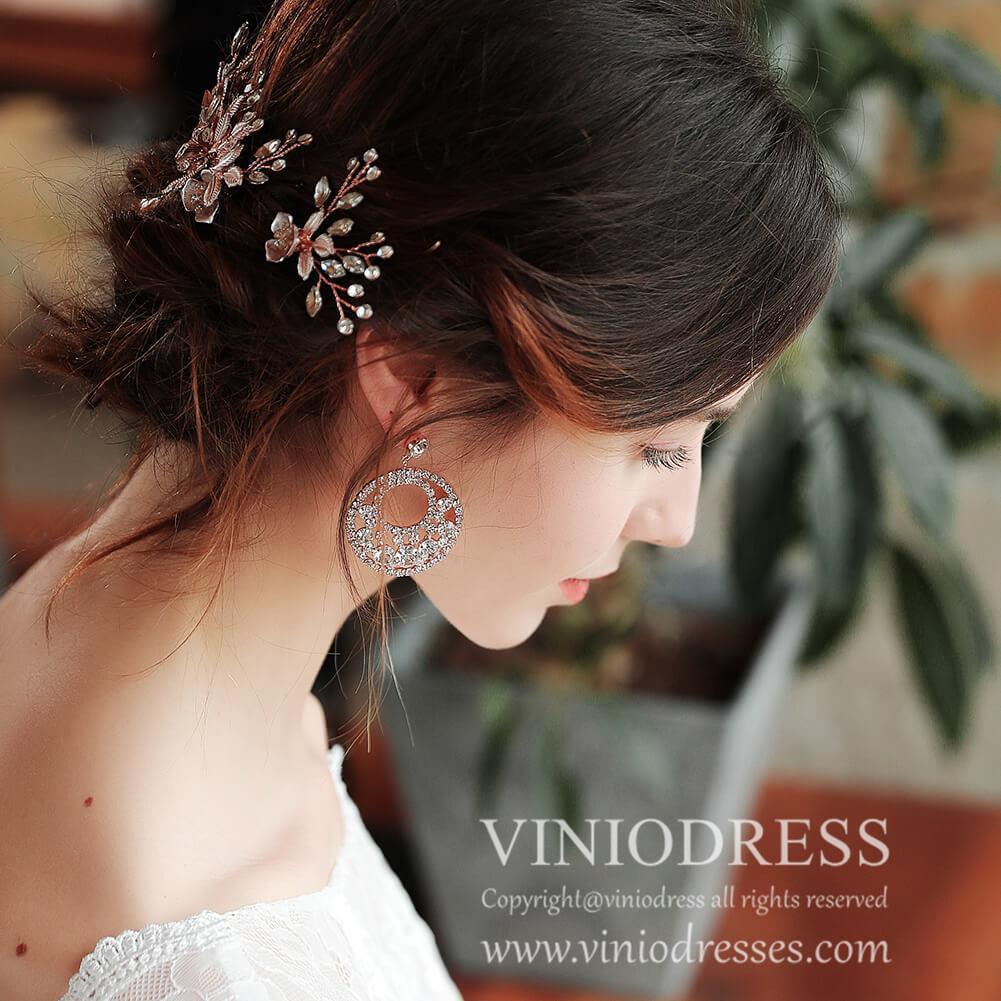 Rose Gold Hoop Earrings for Brides Viniodress AC1027-Bridal Jewelry-Viniodress-Rose Gold-Viniodress