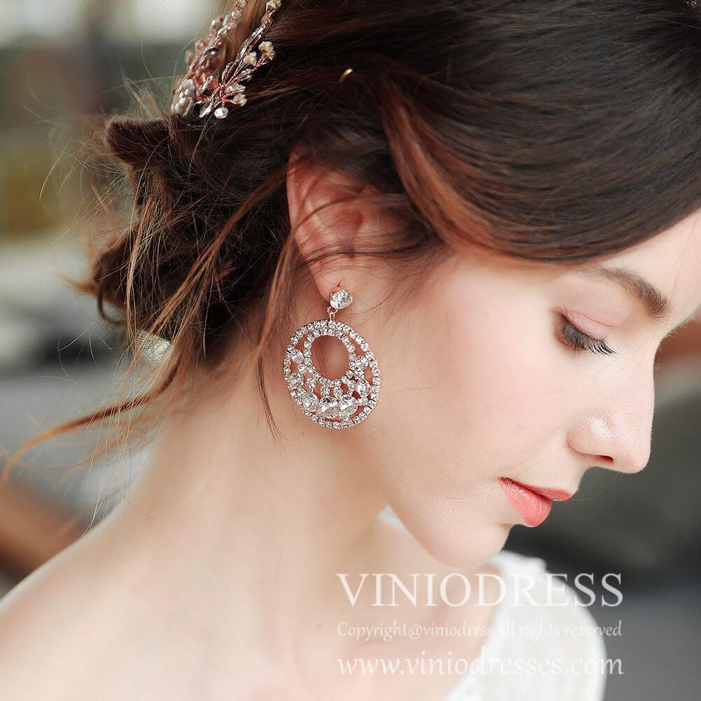 Rose Gold Hoop Earrings for Brides Viniodress AC1027-Bridal Jewelry-Viniodress-Rose Gold-Viniodress