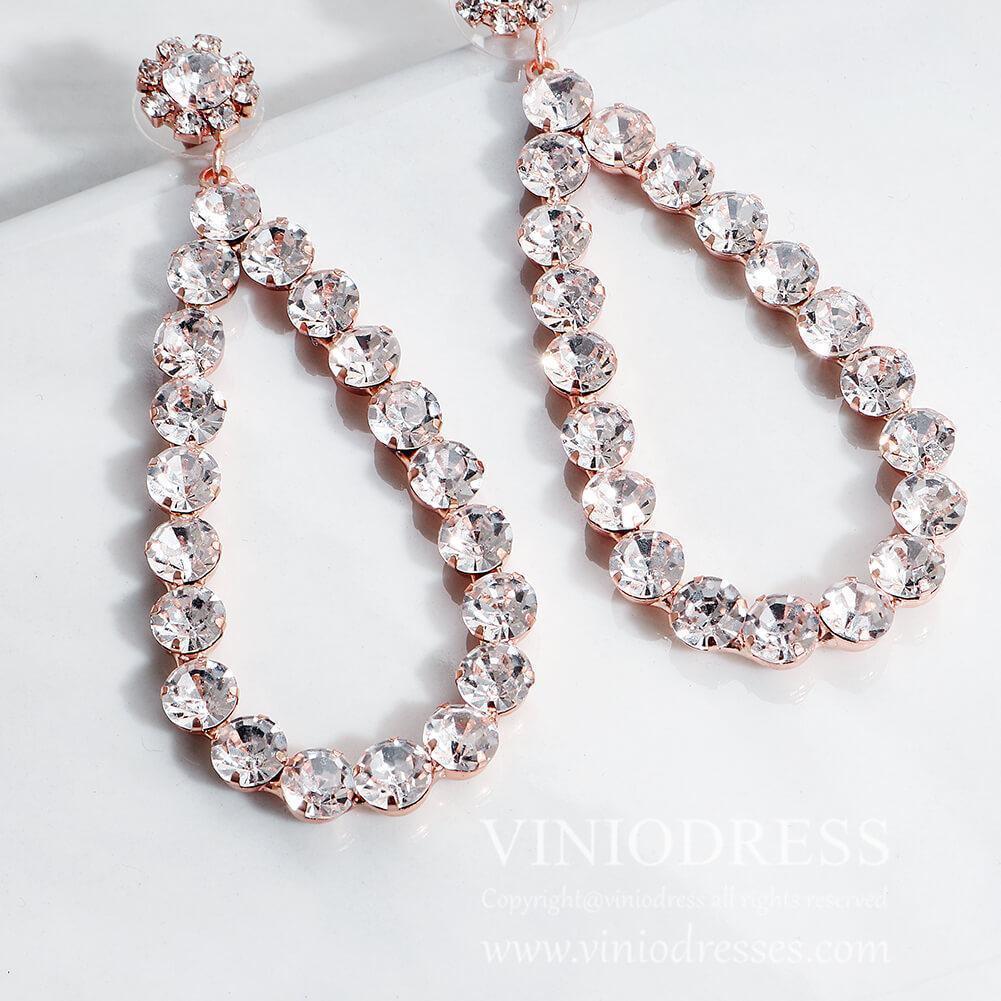 Rose Gold Teardrop Earrings AC1075-Bridal Jewelry-Viniodress-Rose Gold-Viniodress