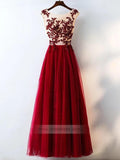 Rose Red Lace Long Prom Dresses See Through Formal Dress FD1004