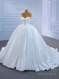 Ruffle Ivory Satin Strapless Wedding Dresses Luxury Bridal Gowns 67349 Viniodress