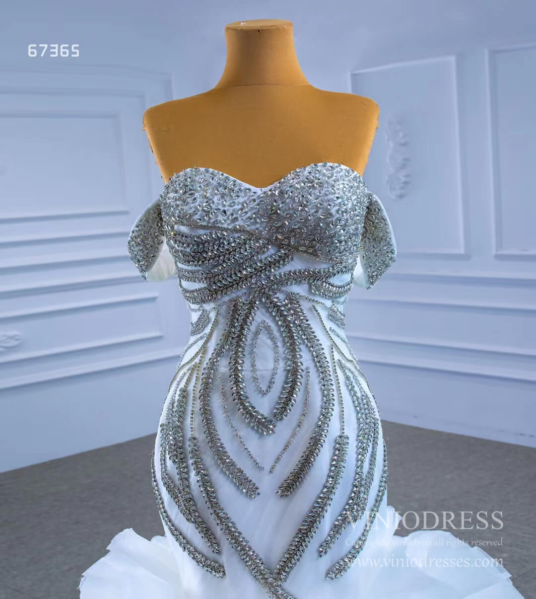 Ruffled Rosette Mermaid Wedding Gown Removable Sleeves 67365 VINIODRESS-wedding dresses 2025 -Viniodress-Ivory-Custom Size-