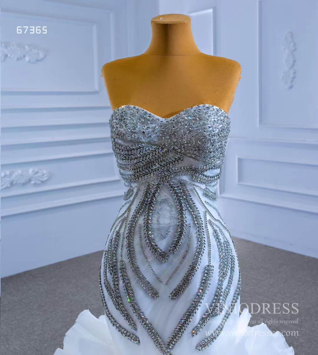 Ruffled Rosette Mermaid Wedding Gown Removable Sleeves 67365 VINIODRESS-wedding dresses 2025 -Viniodress-Ivory-Custom Size-