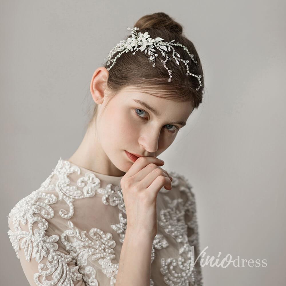 Scattered Crystal Floral Silver Bridal Comb ACC1137-Headpieces-Viniodress-Silver-Viniodress