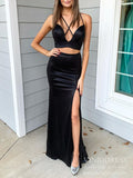 Sexy Black Two Piece Mermaid Prom Dresses with Strap Crossed Back FD2042