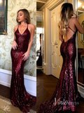 Sexy Burgundy Mermaid Prom Dresses Spaghetti Evening Dress Viniodress FD1318