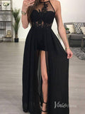 Sexy Halter Long Black Prom Dresses with Slit Viniodress FD1312