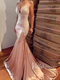 Sexy Rose Gold Mermaid Prom Dresses with Straps FD1505
