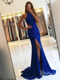 Sexy Simple Royal Blue Mermaid Prom Dresses with Slit FD1317