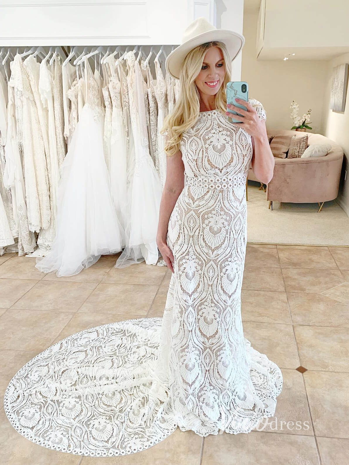 Sheath Lace Bohemian Wedding Dresses Beach Bridal Dress VW1125B-wedding dresses 2025 -Viniodress-Ivory-Custom Size-