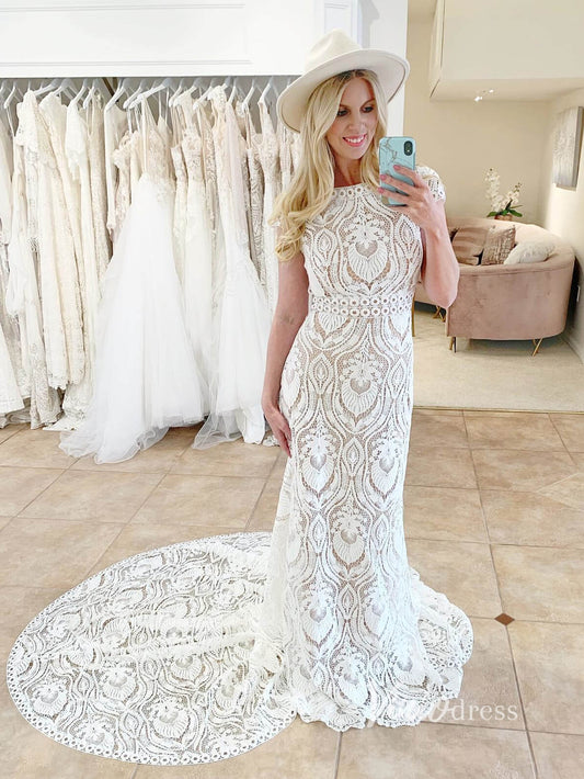 Sheath Lace Bohemian Wedding Dresses Beach Bridal Dress VW1125B-wedding dresses 2025 -Viniodress-Ivory-Custom Size-