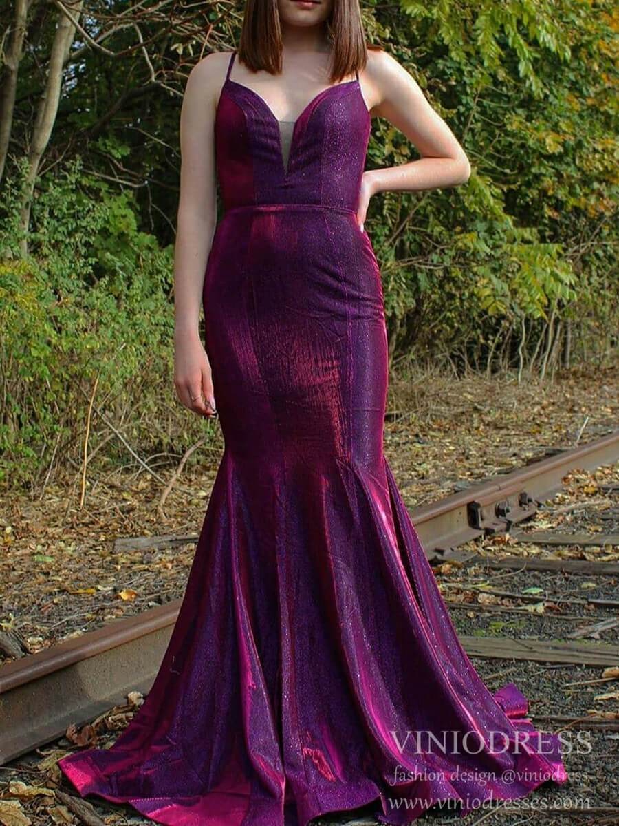 Shiny Plum Mermaid Prom Dresses Lace Up Back Junior Prom Dress FD2111-prom dresses-Viniodress-As Picture-Custom Size-Viniodress