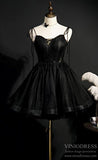 Short Black Homecoming Dresses SpaghettiStrap V-neck Cocktail Dress SD1375