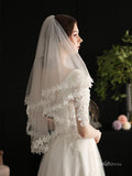 Short Lace Bridal Blusher Veils Viniodress AC1300-Veils-Viniodress-Ivory-Viniodress