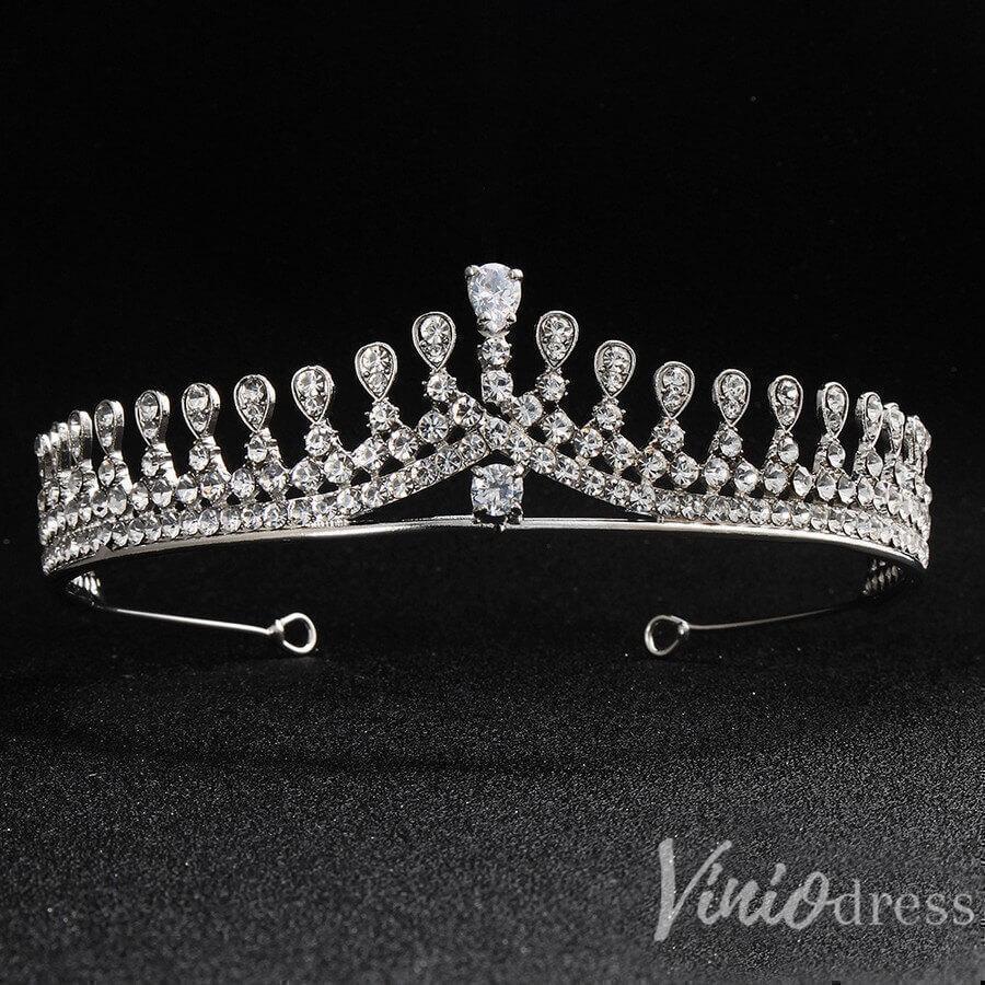 Silver Crystal Princess Tiara Vintage Bridal Tiaras AC1085-Headpieces-Viniodress-Silver-Viniodress