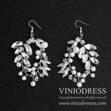 Silver Crystal and Pearl Hoop Earrings AC1048-Bridal Jewelry-Viniodress-Earrings-Viniodress