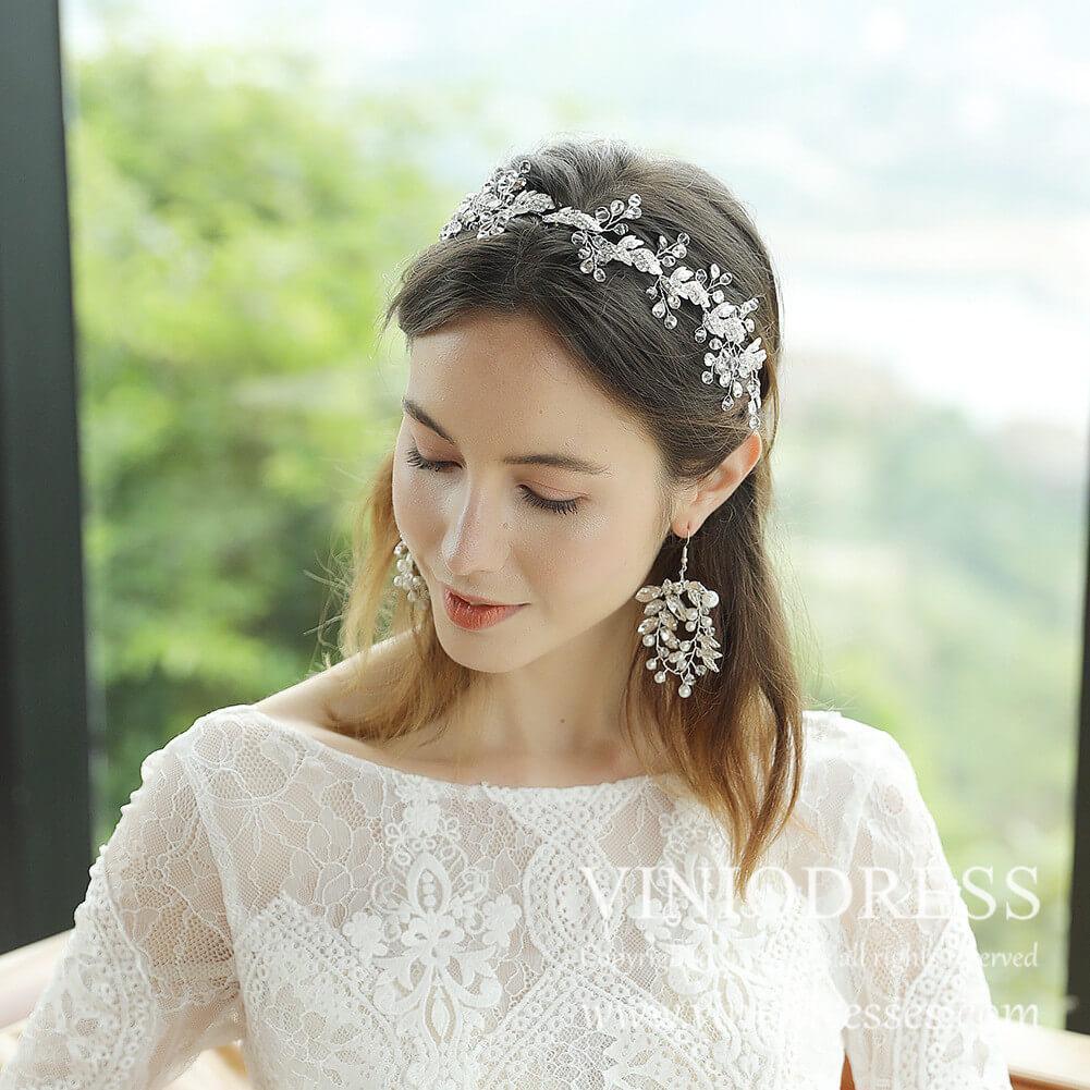 Silver Crystal and Pearl Hoop Earrings AC1048-Bridal Jewelry-Viniodress-Earrings-Viniodress