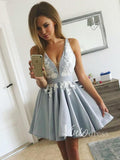 Silver Mini V Neck Homecoming Dresses with Straps SD1087