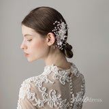 Silver Pearl Sprig Floral Bridal Comb ACC1133-Headpieces-Viniodress-Silver-Viniodress