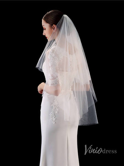 Simple 2 Tier Tulle Bridal Veil Viniodress TS1904-Bridal Veil 2025 -Viniodress-Ivory-