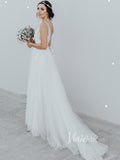 Simple A-line Beach Wedding Dresses with Lace Top VW1090