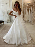 Simple A-line Wedding Dresses Off the Shoulder Satin Bridal Dress VW1553