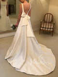 Simple Backless Classy Wedding Dresses with Bow VW1257