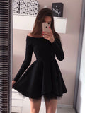 Simple Black Short Prom Dresses with Sleeves Off Shoulder Homecoming Dress FD1298