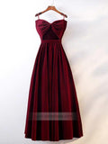 Simple Burgundy Velvet Prom Dresses Spaghetti Strap Formal Dress FD1007