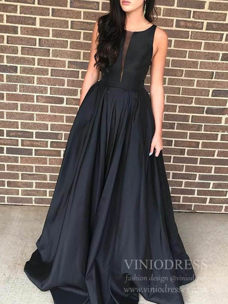 Simple Cheap Black Satin Prom Dresses with Pockets FD1831-prom dresses-Viniodress-Black-Custom Size-Viniodress