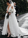 Simple Classic Thigh Split Wedding Dresses with Pockets Viniodress VW1120
