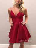 Simple Dark Red Prom Dresses Short Satin Hoco Dress SD1097