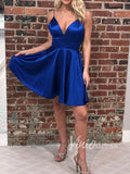 Simple Dark Red Prom Dresses Short Satin Hoco Dress SD1097-homecoming dresses-Viniodress-Royal Blue-Custom Size-Viniodress