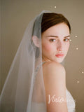Simple Ivory Tulle Drop Veil Crystal Comb Wedding Veils ACC1054-Veils-Viniodress-Ivory-Viniodress
