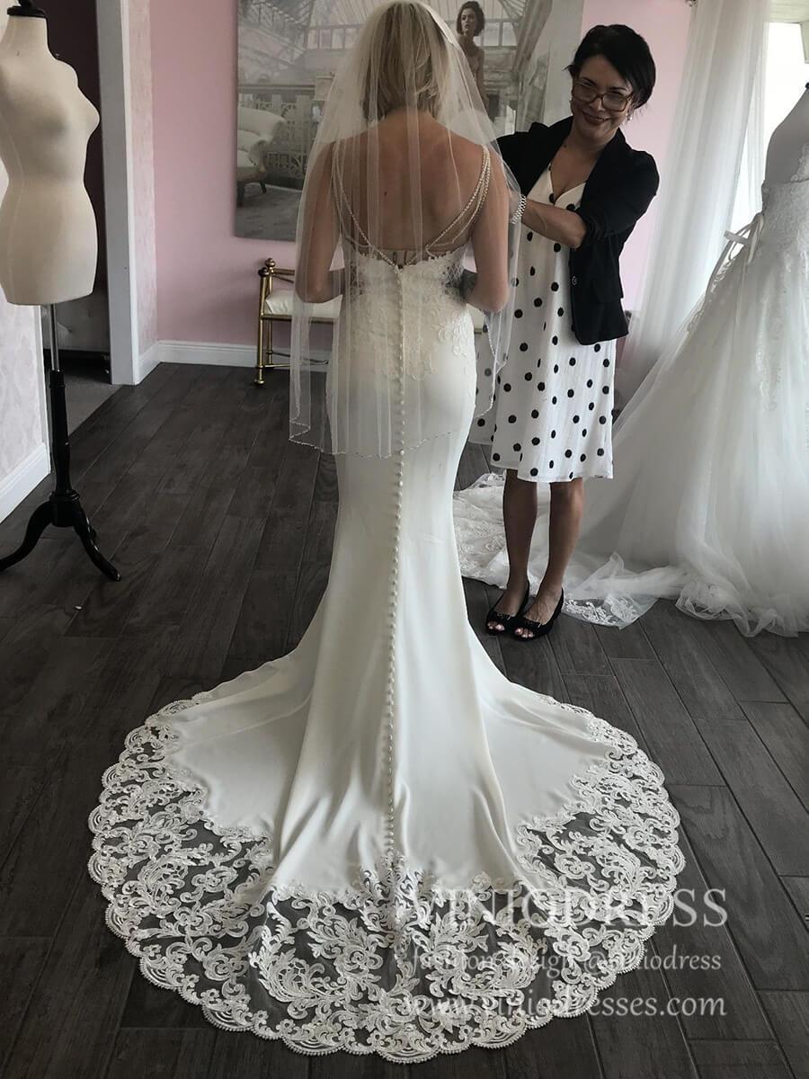 Simple Lace Mermaid Wedding Dresses with Beaded Straps VW1431-wedding dresses-Viniodress-Ivory-Custom Size-Viniodress