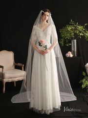 Bridal Veil Light Blue Extra Long Trailing Simple Wedding Veil Ocean B –  DorrisDress