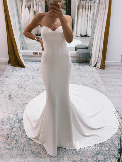 Simple Mermaid Satin Wedding Dresses Strapless Minimalist Dress VW2139-wedding dresses 2025 -Viniodress-Ivory-Custom Size-